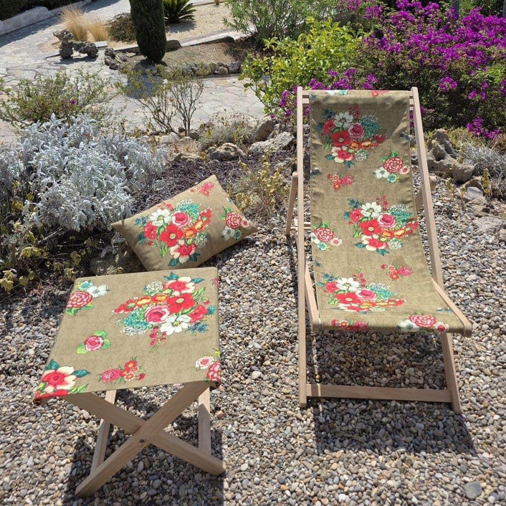 Vent de Bohème Silla plegable de haya con estampado floral dorado