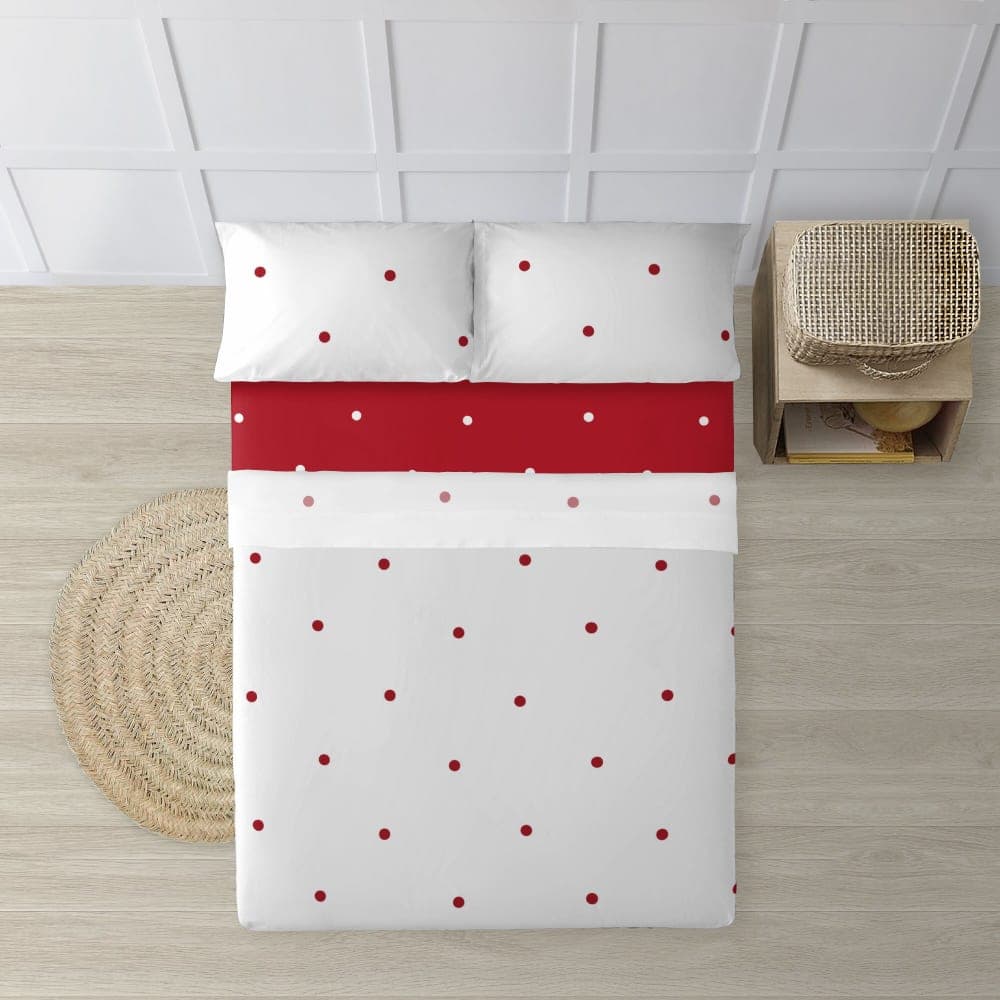 Decolores Home Juego de sábanas navidad algodón blanco y rojo cama de 150