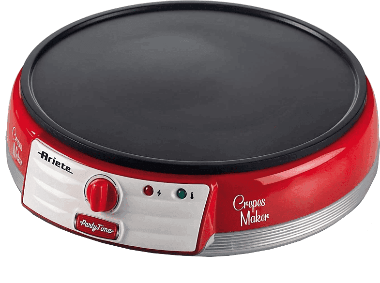 Crepera - Ariete Party Time, 1000 W, Antiadherente, Placa de 33 cm, Termostato regulable, Rojo