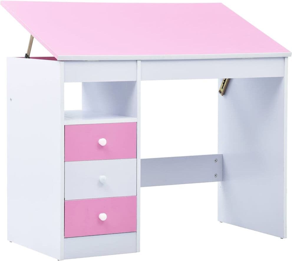 vidaXL Bureau pour enfants Inclinable Rose et blanc