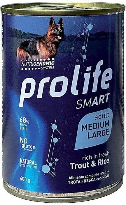 400 g Prolife Smart Adult Trout & Rice Alimento Cibo Umido per Cani Adulti di Taglia Media e Grande con Trota Fresca e Riso No Gluten