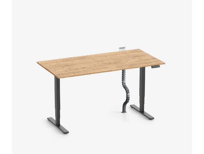 FOKUS Schreibtisch + Steckleistenhalter + Kabelschlange Schwarz Eiche 140x80
