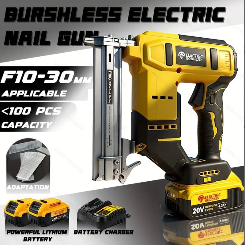 ELECTRIC GODDESS Electric Brushless Brad Nail Gun For Dewalt 20V Battery Cordless Straight-shape Nails Woodwork Nailing Machine