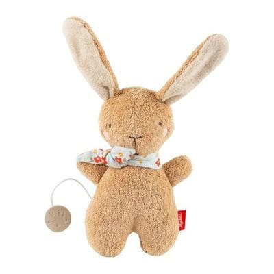 Sigikid 31271 - Mini Spieluhr Hase braun, 19 cm, (mit 1 von 5 Kinderliedern - nicht vorab wählbar!), Baumwollfrottee, Farmhouse Family