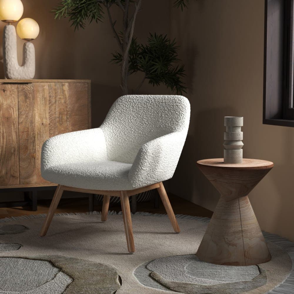 Moloo Sillón de madera natural y tejido de rizo crudo