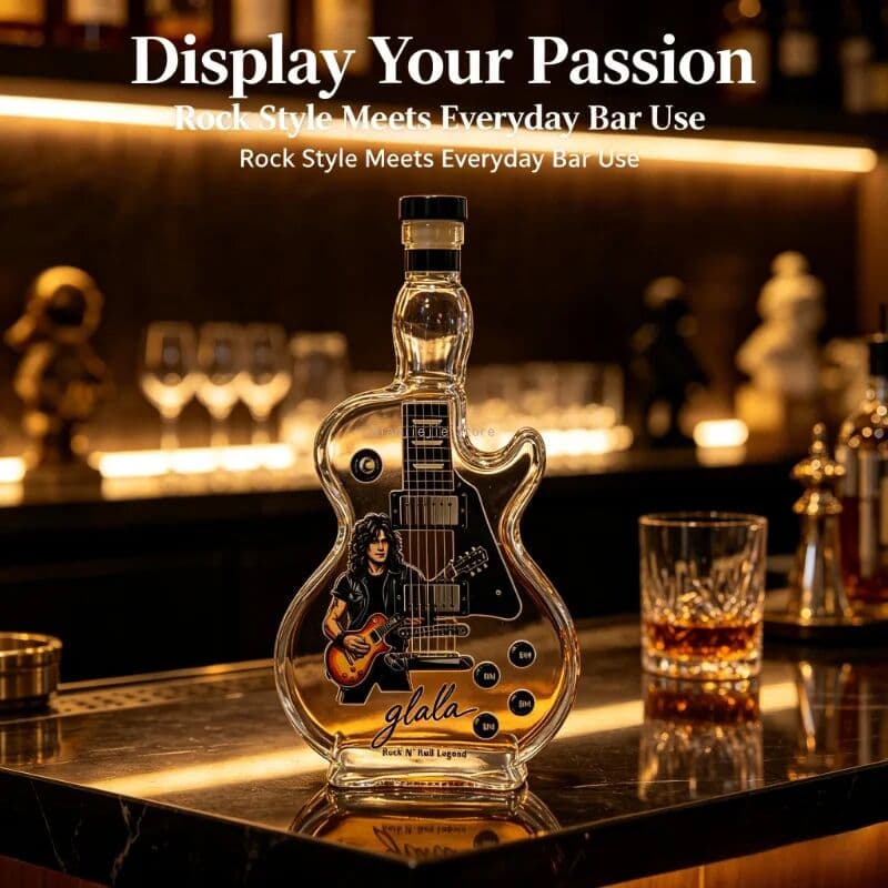 NONE Guitar Shape Whiskey Decanter Clear Glass Liquor Bottle Rock Style Wine Decanter for Men, Music Lovers, Bar Decor, Birthday Gift