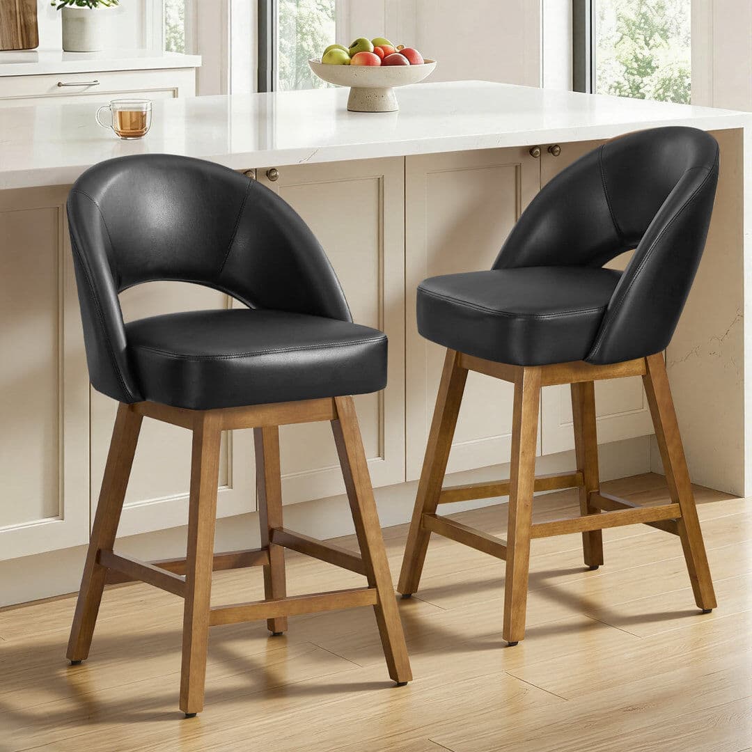 George Oliver 360° Rotating Hollow Back Bar Stool, Made Of Rubberwood With A Load-Bearing Capacity Of 160 KG Black 97cm H X 56.1cm W X 60cm D