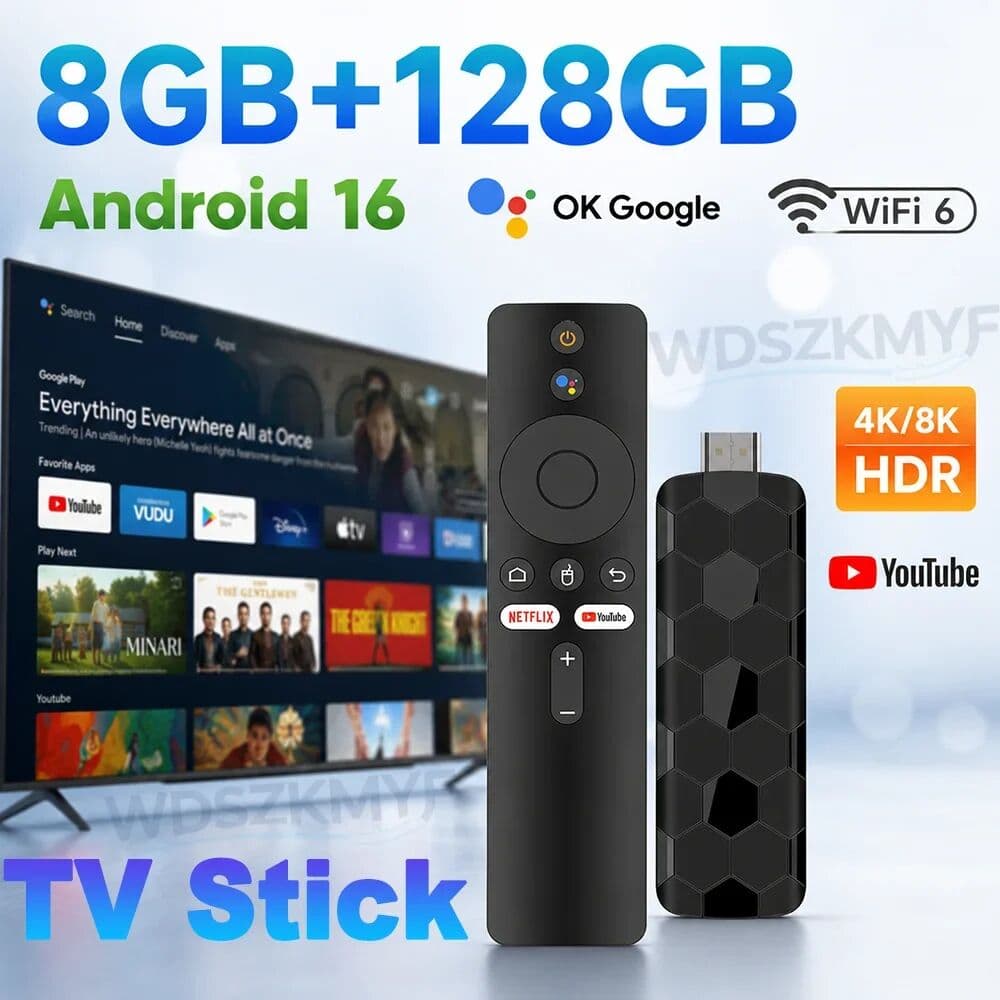 NONE R3+ Android 16 TV Stick 8GB+128GB WiFi6 Bluetooth 8K/4K UHD Streaming Stick Google Assistant for Netflix Disney+ YouTube