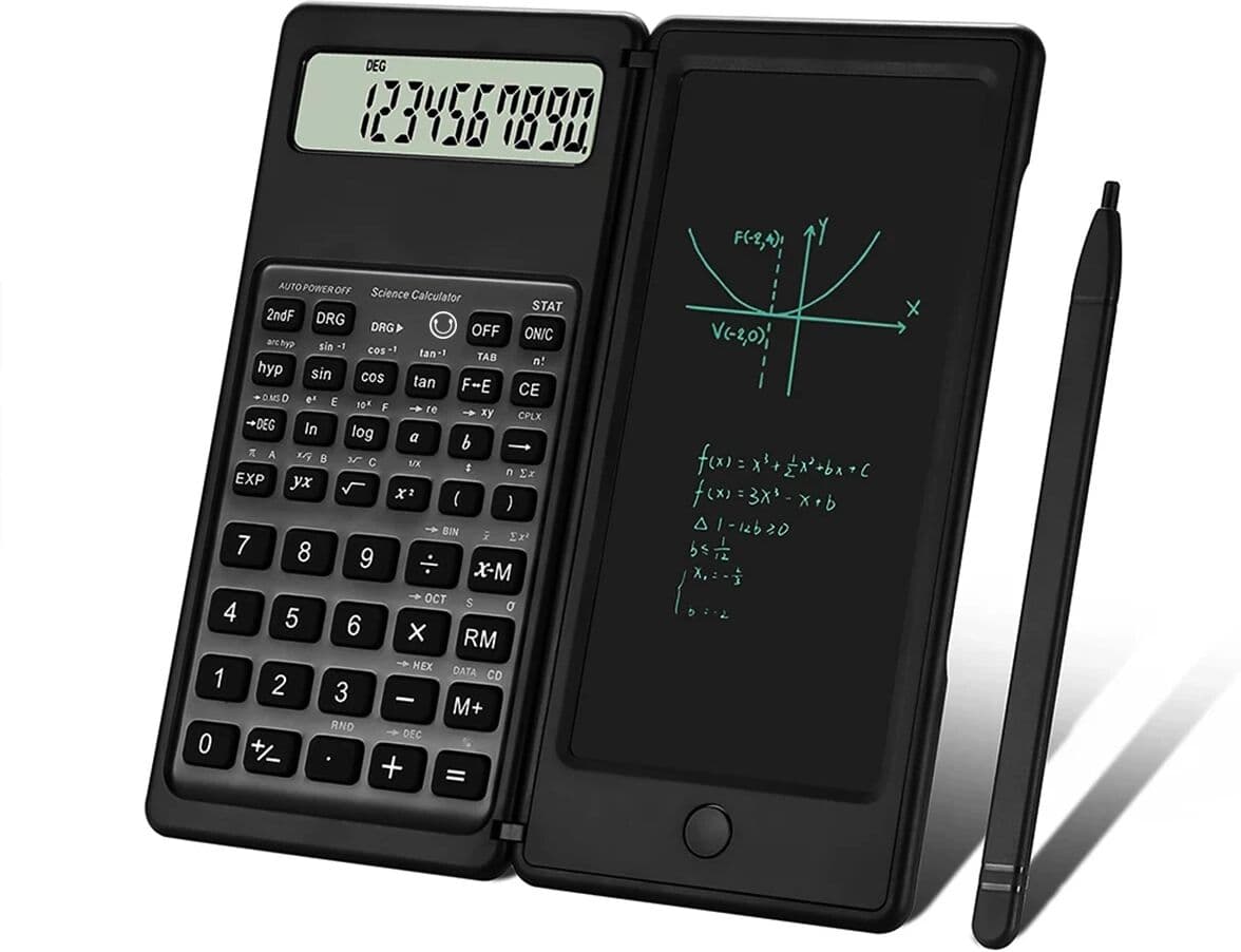 amzwn 10-Digit Mini Foldable Scientific Calculator Multifunctional LCD Erasable Writing Notepad With Stylus Student Office Pocket Calc