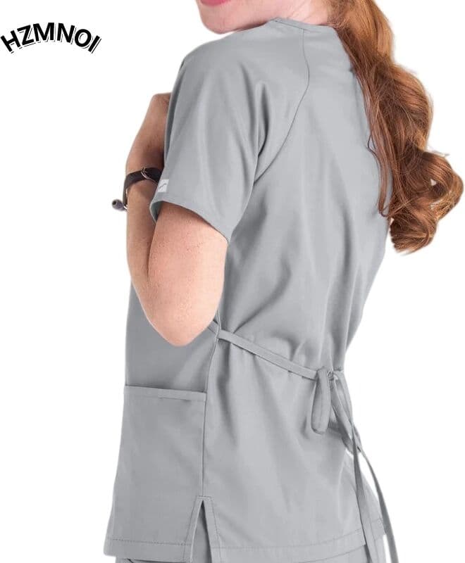 NONE Bath, SPA V-neck Short Sleeved Workwear, Pet Hospital Nurse Comfortable Hand Washing Clothes Lace Up Top Waist Cinching Suit Set