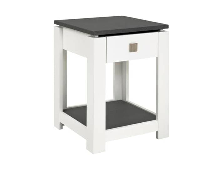HAKU Bijzettafel granietlook wit MDF salontafel met lade en legplank - Maat: B 40 cm x H 55 cm x D 40 cm, Stijl: Modern