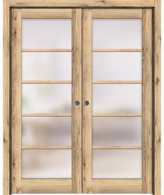 SARTODOORS Quadro 4002 Oak MDF Double Sliding Pocket Doors with Frosted Glass