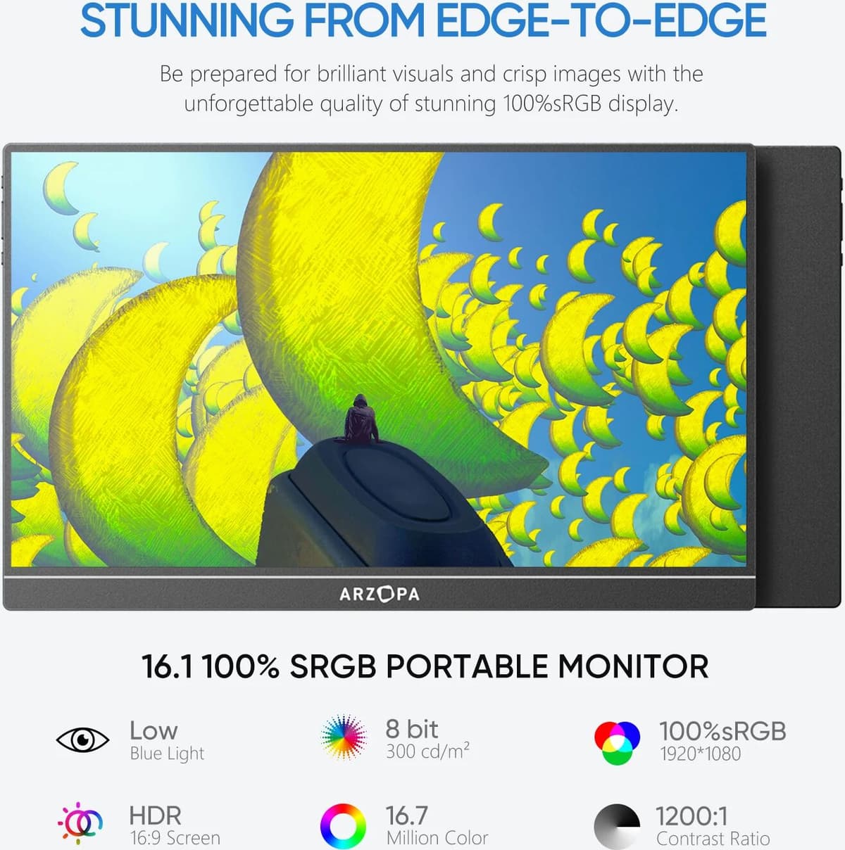 ARZOPA 16.1'' 100% sRGB Portable Monitor FHD1080P IPS Screen Second Monitor External Screen for MAC Laptop PC Xbox/PS/Switch,Z1C