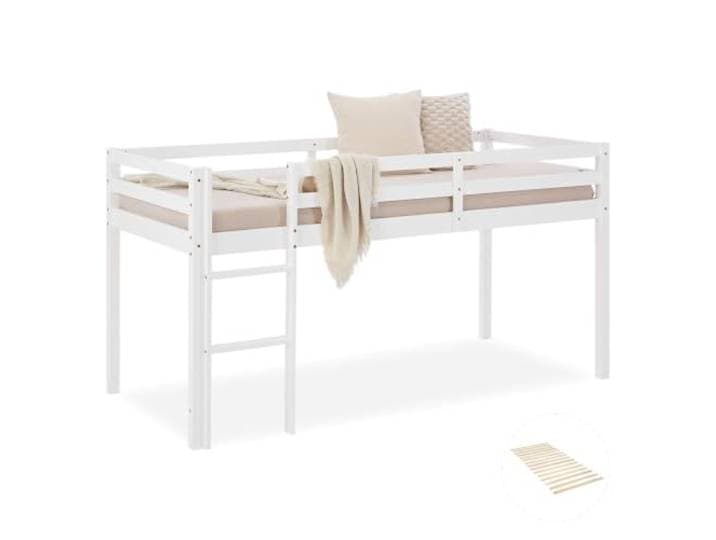 Homestyle4u Kinderbett 90x200 Weiß Hochbett mit Lattenrost aus Kiefer