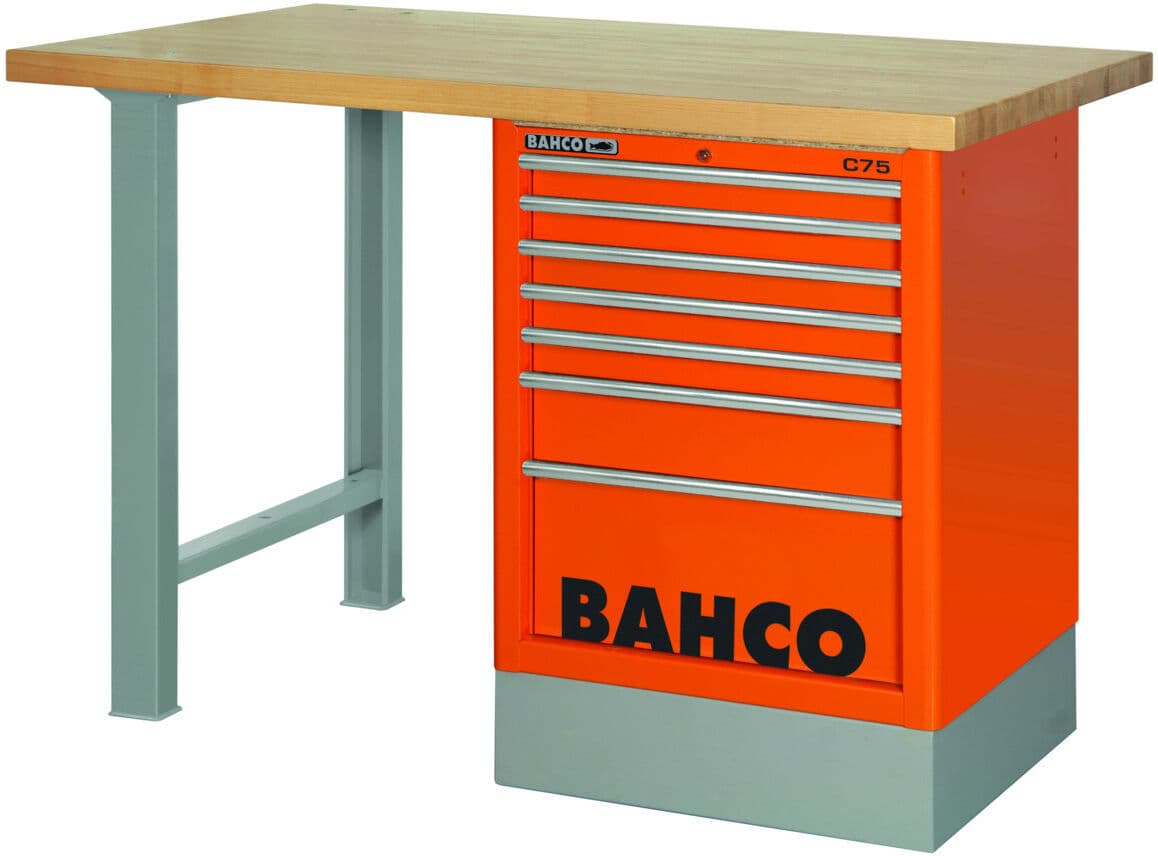 Bancadas com topo em madeira com armário de gavetas lateral Bahco 1495K8CRDWB18TW