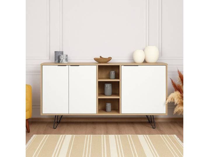 Crédence Arlene Dmora en Bois Mélaminé Chêne Brun 142x36x83h cm