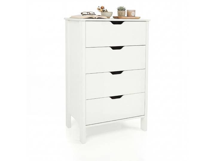 Commode met 4 Lades en Uitgesneden Handgrepen Ladekast met Hoge Poten Antislipvoetjes voor De Woonkamer en de Hal Wit