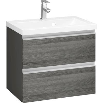 Waschbeckenunterschrank WELLTIME "Ohio", grau (eichefarben, silber, graphit), B:60cm H:56cm T:39cm, Schränke, Waschbeckenunterschrank, Badmöbel, Waschtisch inkl. Waschbecken, Breite 60 cm
