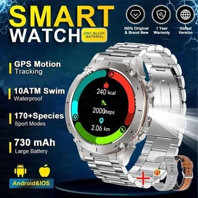 Uplift Picks Stratos 4 GPS Smartwatch With AMOLED Display Bluetooth Calling Outdoor Sports Smartwatch silver Steel A