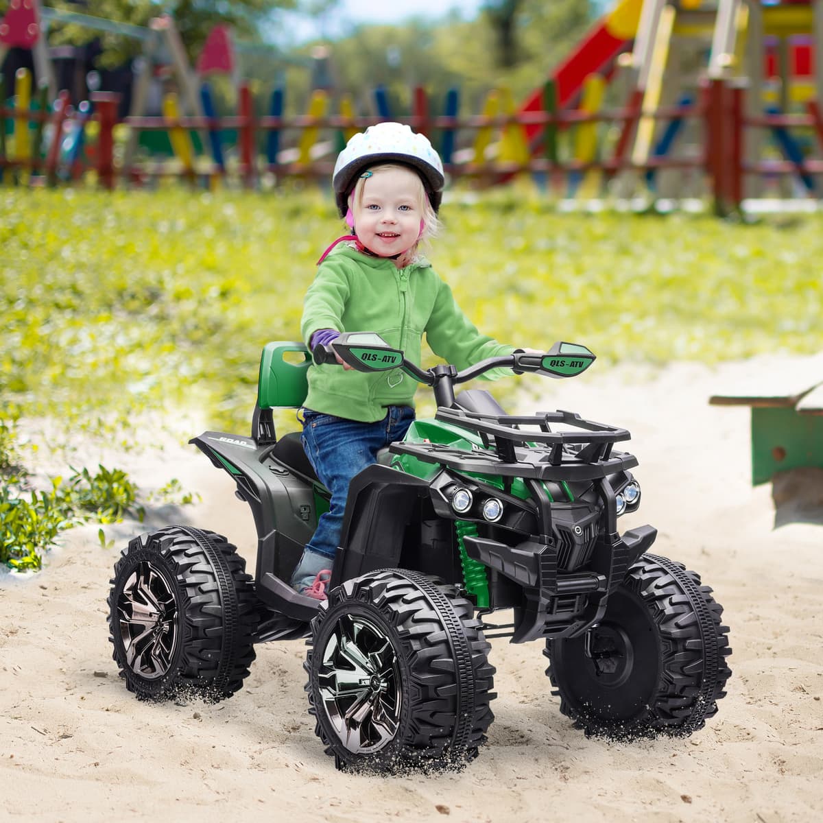 Homcom Quad per Bambini Elettrico 12V con Fari Funzionanti e Pedale, Batteria Ricaricabile, Età 3-5 Anni, 100x65x73cm, Verde Aosom