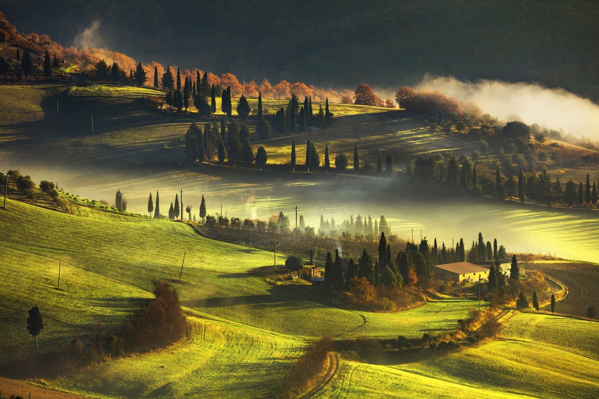 Fototapete PAPERMOON "LANDSCHAFT-HERBST NATUR BÄUME WALD BERGE GEBIRGE ALPEN", bunt, B:1,5m L:1,11m, Vlies, Tapeten, Fototapete