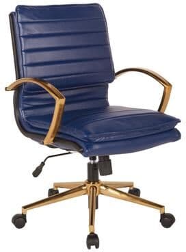 Office Star Products OSP OSP Home Furnishings Gold Base Mid-back Faux Leather Office Chair with Lumbar Support and Adjustable Height