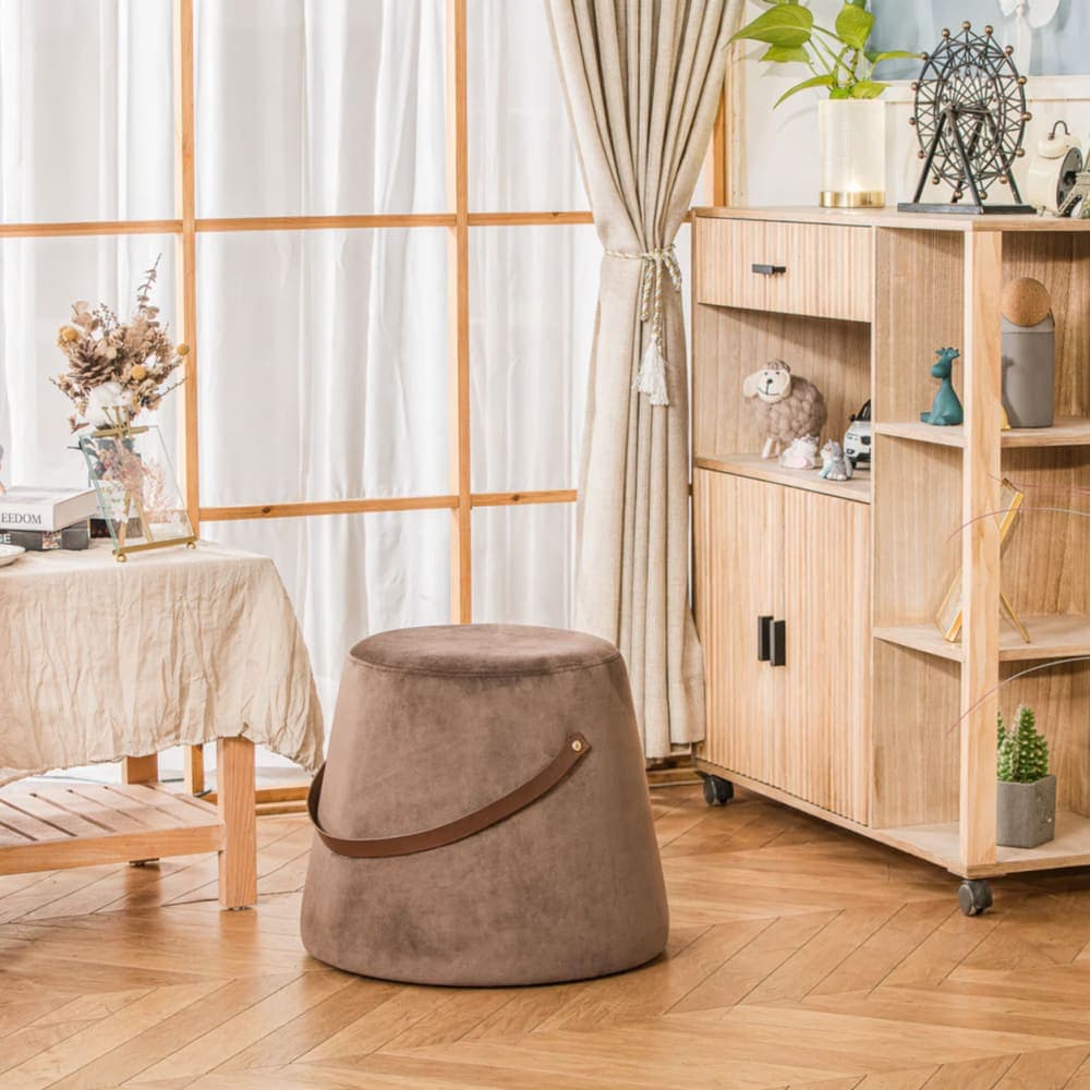 Nordlys Pouf en velours marron avec corde Marron 42x36x42cm