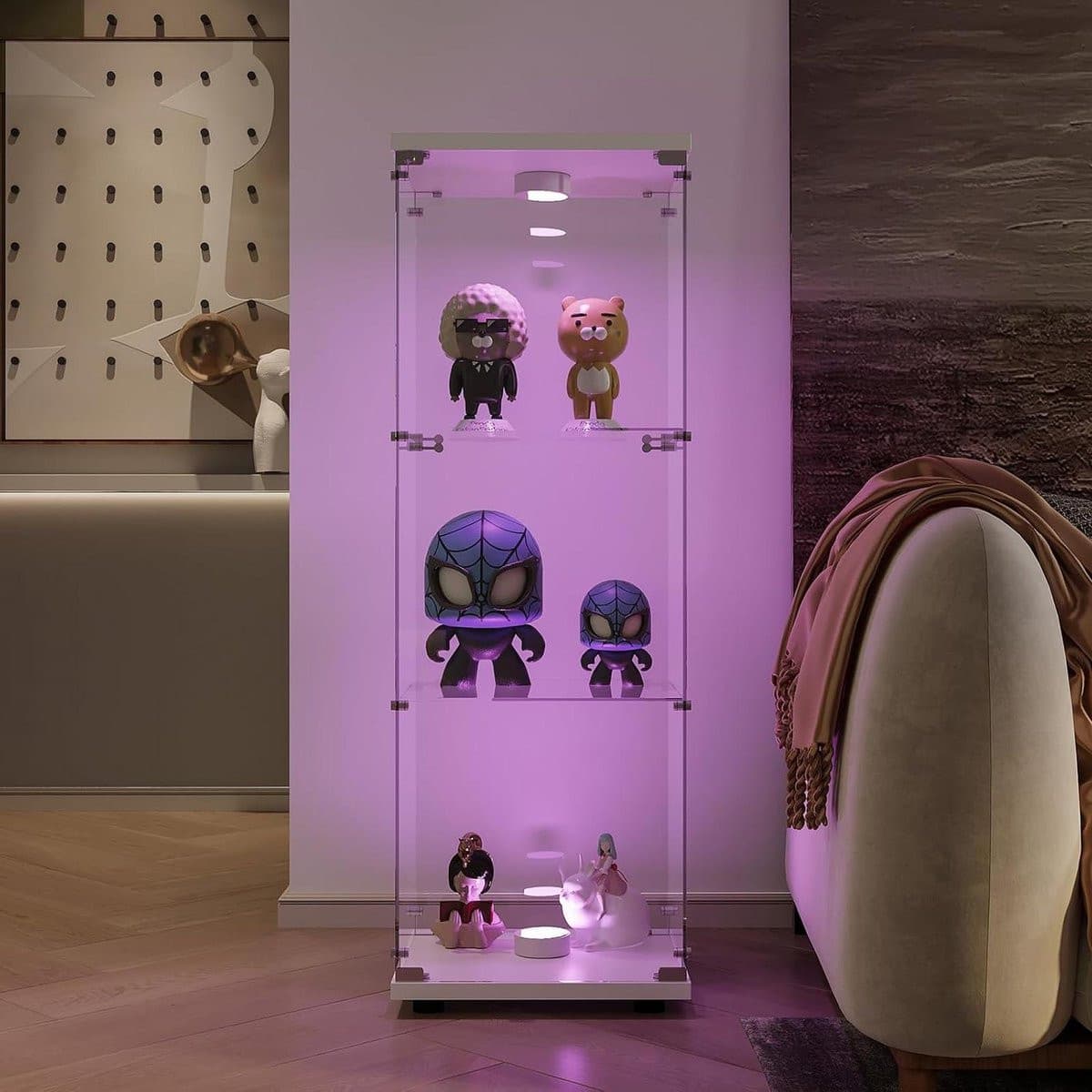 Glazen Vitrinekast met LED en Slot voor het Tonen van Verzamelingen, B/D/H: 125 x 42.5 x 36.5 cm