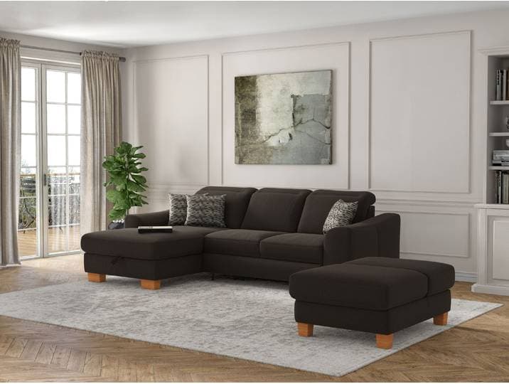 Ecksofa SIT & MORE Dundee L-Form , braun (espresso), B:264cm H:86cm T:175cm, Sofas, Ecksofa, mit Federkern und Massivholzfüssen, wahlweise mit Kopfteilverstellung