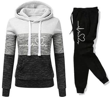 Inspired Living Color Block Womens Tracksuit Set Hooded Sweatshirt & Jogger Pants Activewear (S3XL) whitew s(us 4)