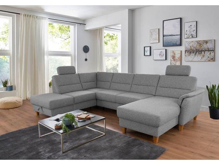 Wohnlandschaft HOME AFFAIRE Palmera U-Form, B: 308 cm, grosse Stoff + Leder Auswahl , silber, B:308cm H:89cm T:212cm, 100% Polyester;Struktur (100% Polyester);Luxus-Microfaser in Lederoptik (100% Polyester), Sofas, Wohnlandschaft, mit Schlaffunktion, optional Bettkasten, Federkern, XXL-Wohnlandschaft