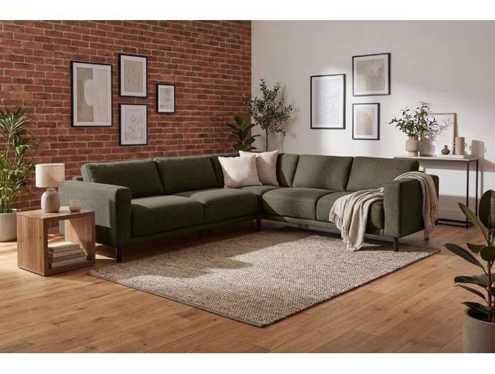 Ecksofa GOODPRODUCT Sveeva, L-Form, B.288 cm, schwarze Metallfüsse , grün (khaki), B:288cm H:78cm T:243cm, 100% PES, Sofas, Ecksofa, langlebiger Webstoff, mit Wellenunterfederung, viele Farben