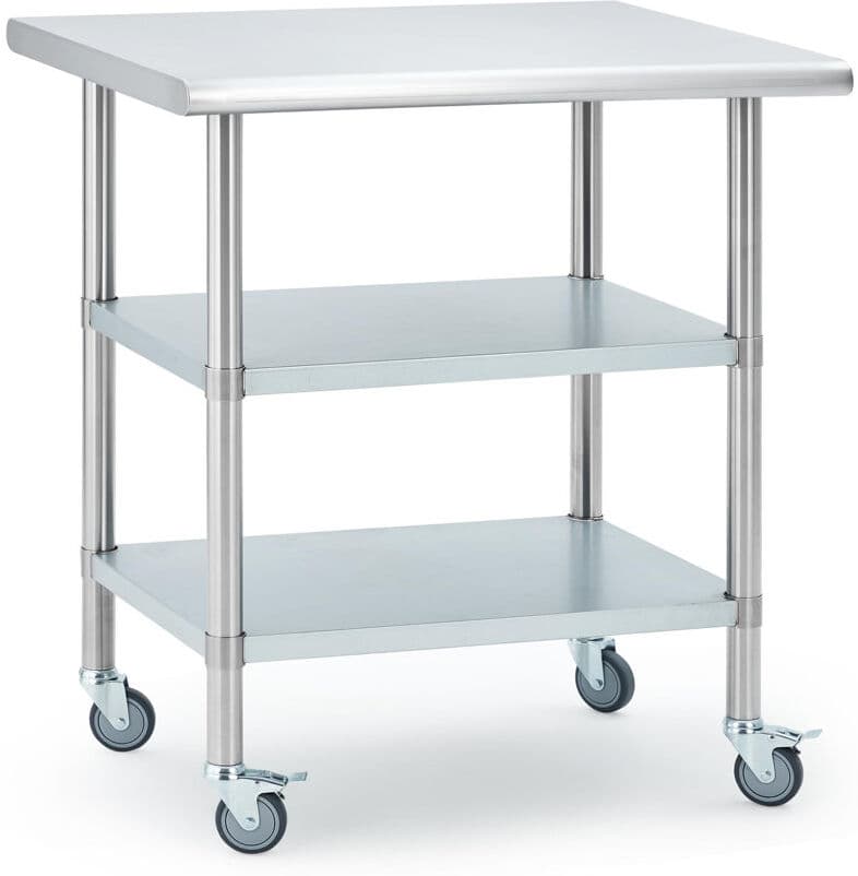 17 Stories 76.2 cm W Kitchen Island with Stainless Steel Top Silver 86.4cm H X 76.2cm W X 60cm D