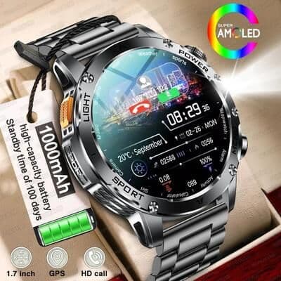 Uplift Picks PowerPulse AMOLED GPS Smart Watch Bluetooth Call NFC Fitness Watch silver Mesh