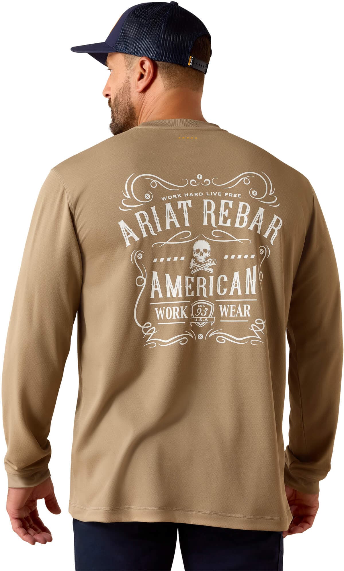 Men's Rebar Heat Fighter Label Long Sleeve T-Shirt in Greige, Size: 3XL by Ariat