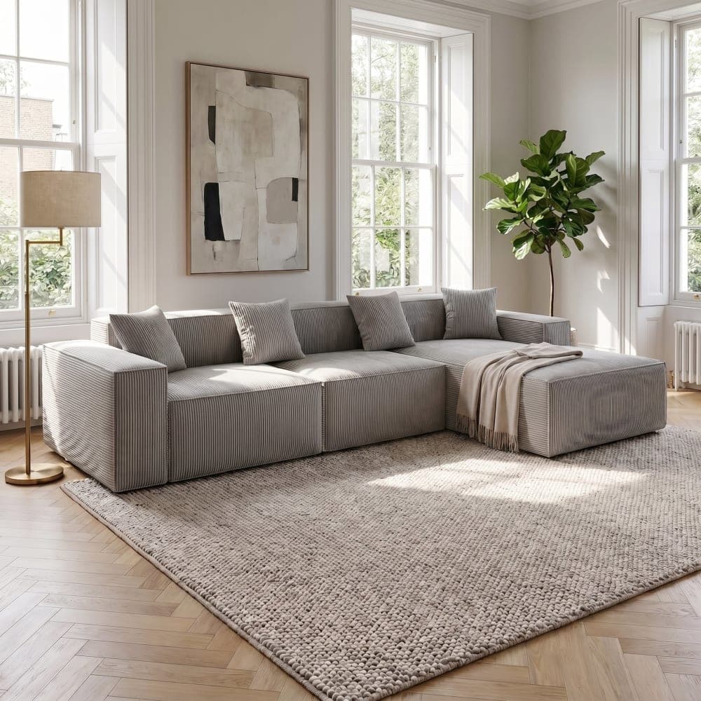 Urban Meuble Sofá esquinero modular convertible de tela de pana gris, sin montaje