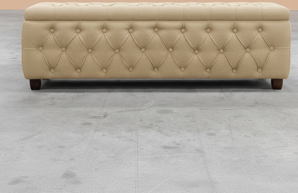 R&M Furnishers Riga Wide Velvet Tufted Rectangle Solid Color Ottoman Box with Storage, Upholstered Footstool Shoes Bench with Legs Cream Plush Velvet 45cm H x 150cm W x 40cm D