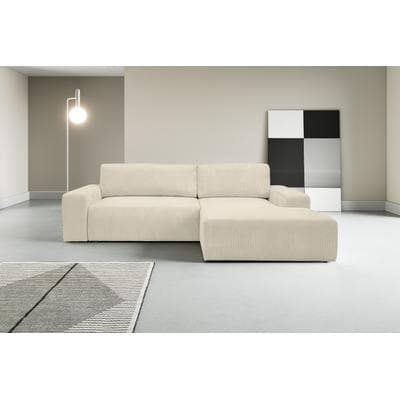 Ecksofa WERK2 "Rotterdam-L 267 x 165 cm modern und bequem", beige (natur), B:267cm H:85cm T:165cm, 90% Polyester, 10% Nylon, Sofas, Ecksofa, Cord, L-Form, Schlaffunktion, Bettkasten