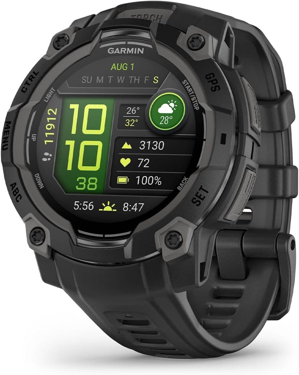 Instinct 3 AMOLED 45mm Rugged GPS Smartwatch – Multi-Band GPS, LED Flashlight, Health Tracking, Garmin Pay, 10 ATM, 18-Day Battery – Black