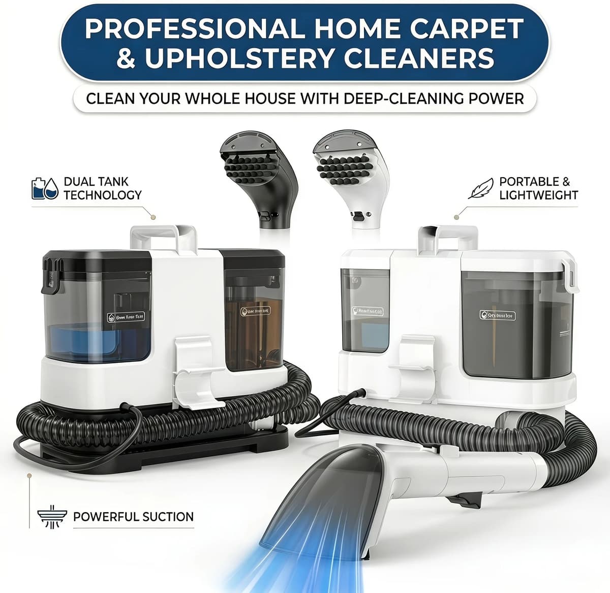 Lubluelu V2 Portable Carpet Upholstery Spot Cleaner 3-in-1 Spray Brush Vacuum 12KPa 600W Powerful Suction Compact Storage for Home/ Sofa/Carpet/Car Seats
