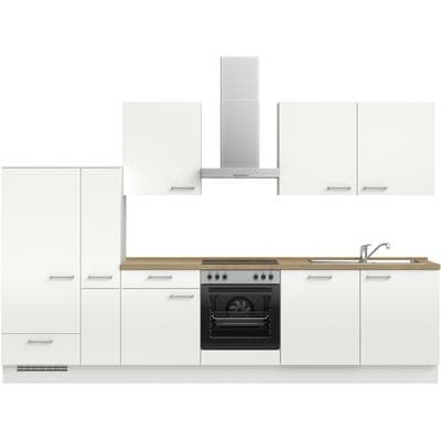 Küchenzeile NOBILIA "Laser I", NEU: individuell anpassbar mit gratis Profi-Beratung", weiß (küche: weiß, korpus: alpinweiß, arbeitsplatte: eiche sierra nachbildung), B:330,3cm H:216,6cm T:60cm, Komplettküchen-Sets, Küchenzeile, vormontiert, 330 cm...