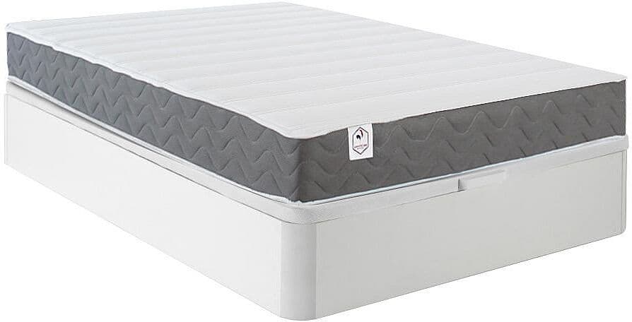 Vente-unique Set 140 x 200 cm bedbodem met opbergruimte, wit + matras van HD-schuim met vormgeheugen en ademende 3D-strook, 18 cm dik - HEAVEN van YSMÉE
