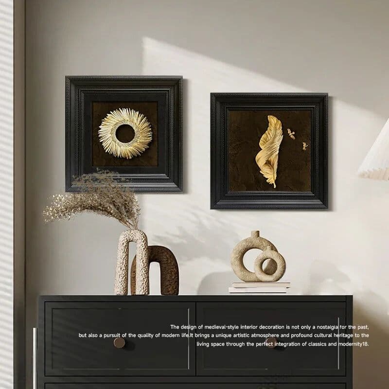 NONE Vintage Porch Decoration Delicate Black Frame Gold Butterfly Flower Wall Hanging Art Luxury Wall Painting Home Decoration