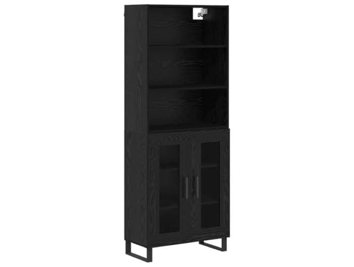 Highboard 2 Stk. Schwarz Eichen-Optik 69,5 x 34 x 180 cm Holzwerkstoff, Metallbeine quadratisches Profil, stylische Rückwand, Essbereich, Wohnbereich