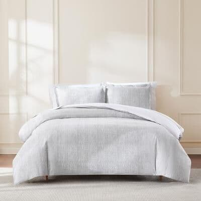 Lush Decor Lima Stripe Gray Cotton 3-Piece Duvet Cover Set