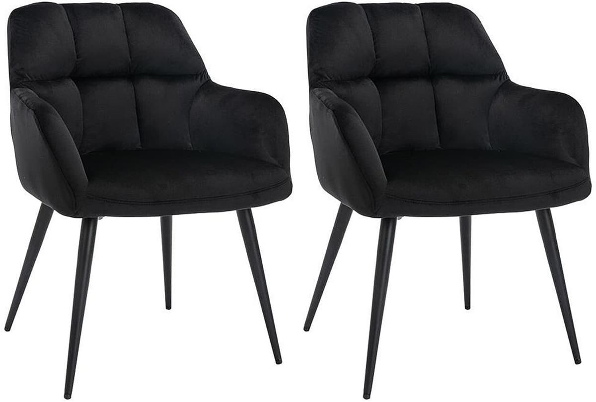 Vente-unique Lot de 2 chaises avec accoudoirs - Velours et métal - Noir - PEGA