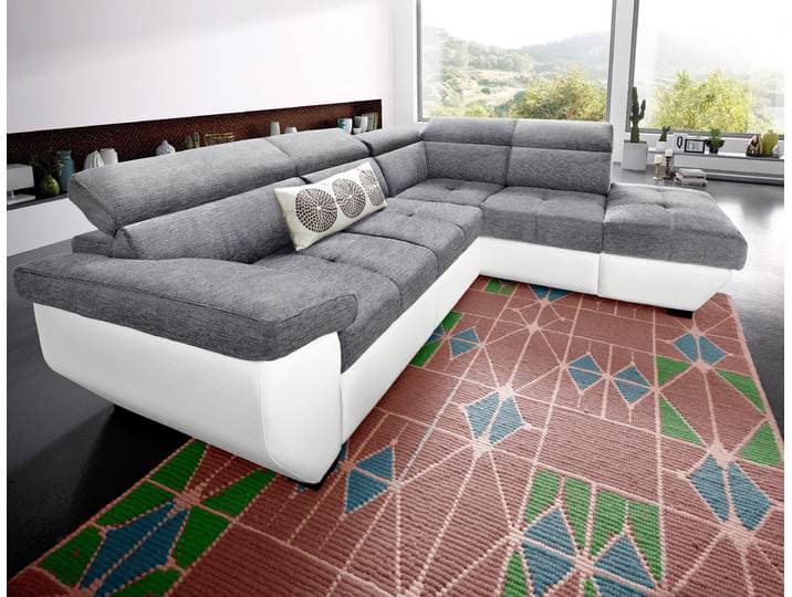 Ecksofa COTTA Speedway L-Form, B: 262cm, moderne Couch, bequeme Wellenunterfederung , grau (weiß, grau), B:262cm H:79cm T:102cm, Kunstleder SOFTLUX / Struktur (100% Polyester);Edles Flachgewebe (100% Polyester) / Feine Struktur (100% Polyester);Kunstleder SOFTLUX / Luxus-Microfaser (100% Polyester), Sofas, Ecksofa, Kopfteilverstellung, optional Schlaffunktion & Bettkasten