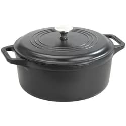 Victoria Dutch Oven Induktion Gusseisen Emailliert 27cm Topf Brot Backen 5,7L, PTFE Frei, VIC-36355, Schwarz
