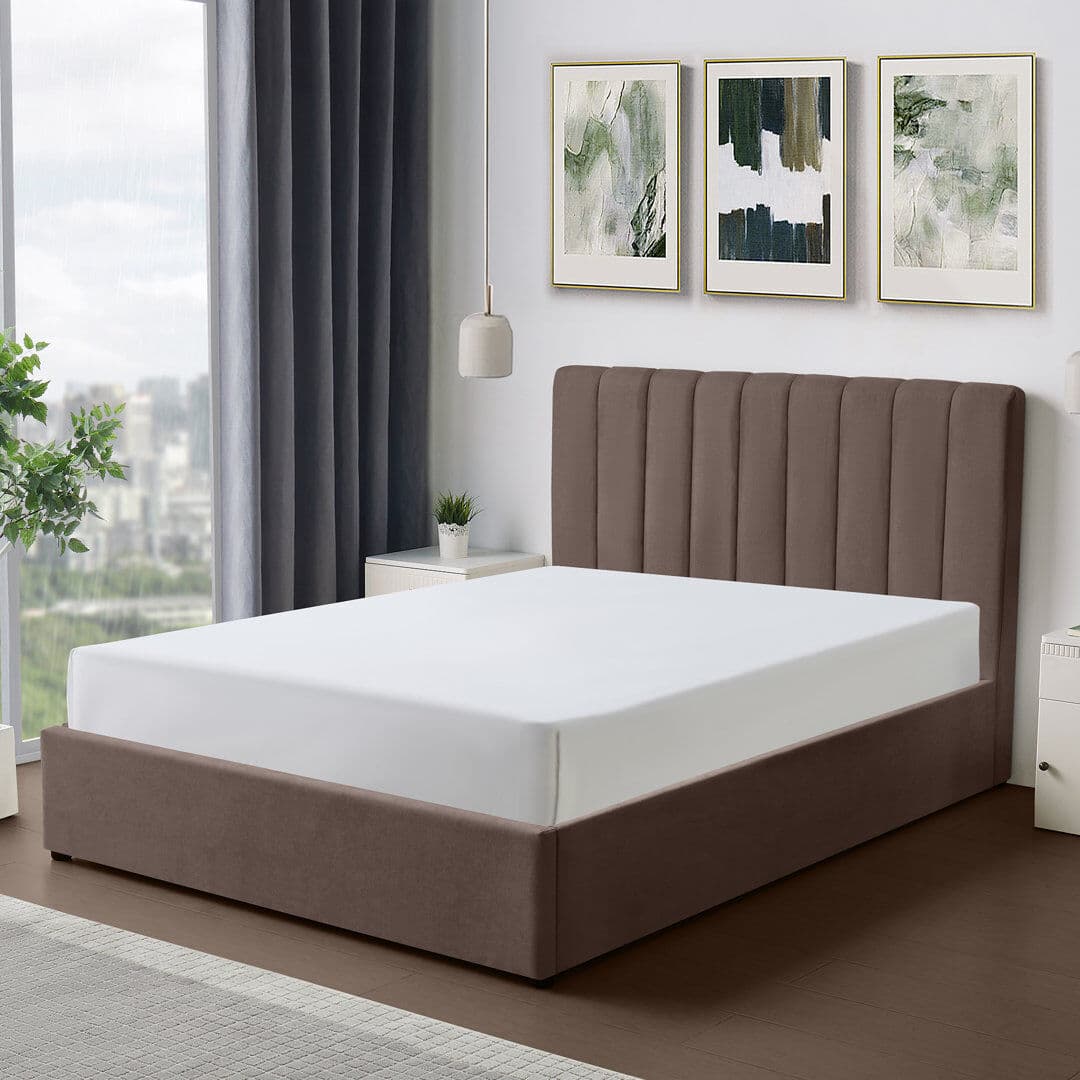Latitude Run Evelynne Fabric Ottoman Bed Frame with Storage - Brown Double (4'6)