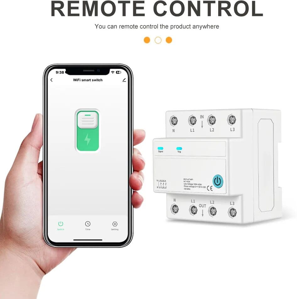 DIY GO  4P WIFI Smart Switch Circuit Breaker 3 Relay Cut Off L TUYA SmartLife 3X120V 3X220V 1-63A Timer Countdown DIN Rail MCB